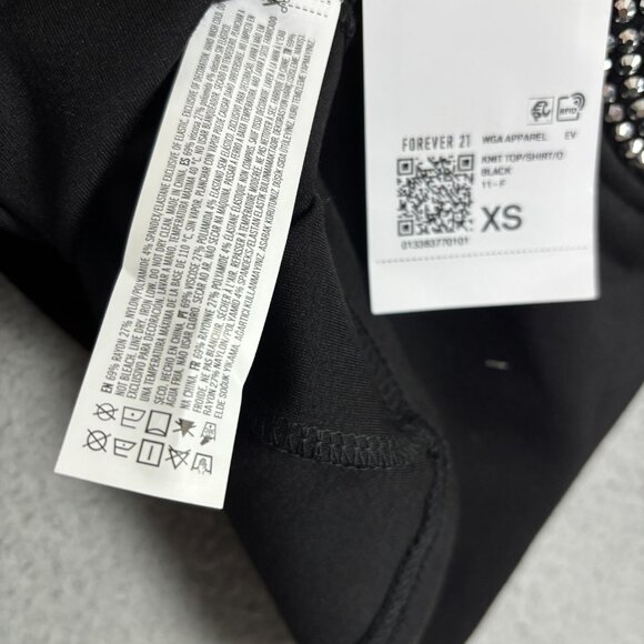 Forever 21 Women's Off-Shoulder Long Sleeve Cropped Top Rhinestone Black XS NWTs - Picture 7 of 8